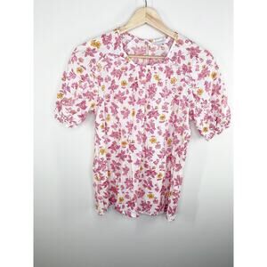 Lucky Brand Pink White Floral Print Short Sleeve Blouse Women Small Cottagecore